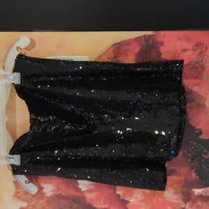 NWT Sexy Fancy Black sequin mini skirt elastic waist size Side Zip Medium